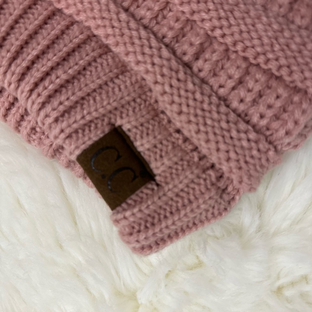 CC Beanie Tail/Bun Pink Knit Beanie - Picture 3 of 3